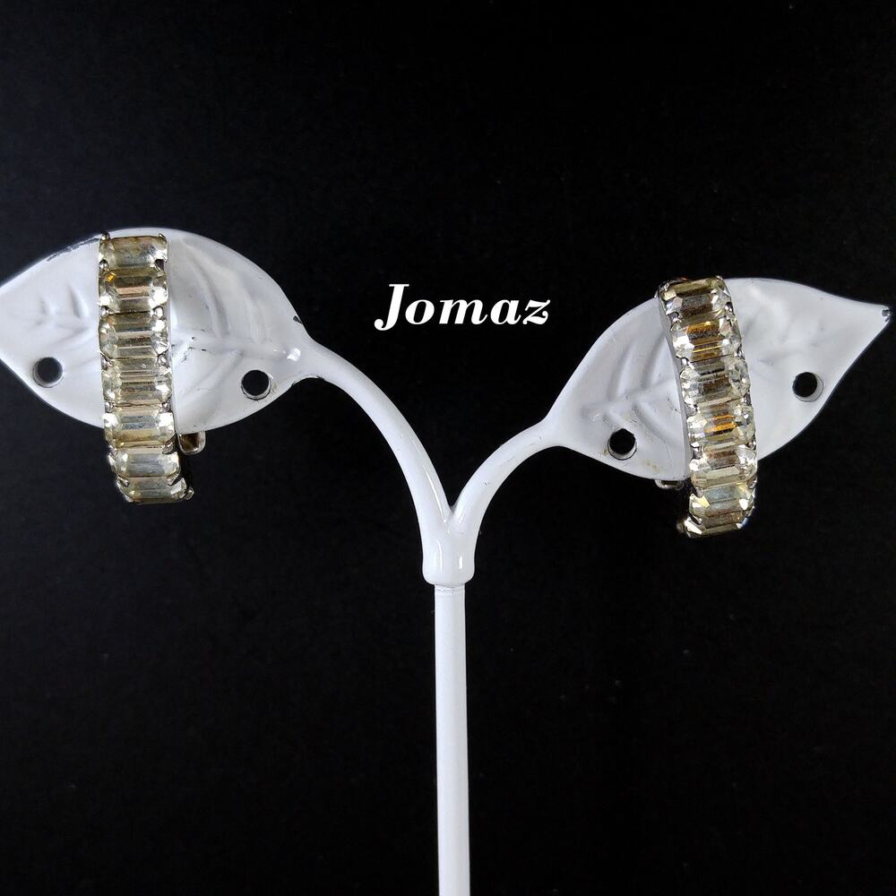 Jomaz Clear Rhinestone Wedding Clip On Earrings, 1950s Vintage Jewelry